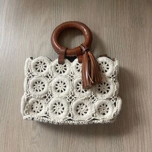 Patricia Nash Cream and Brown Crochet Tote